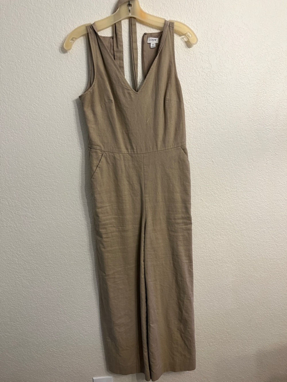 J. Crew Taupe Sleeveless V-Neck Wide-Leg Jumpsuit